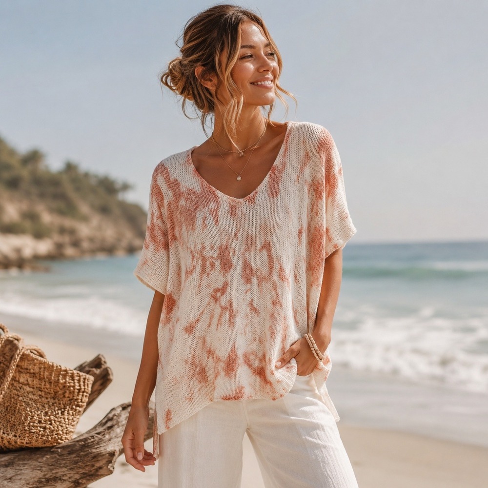 Wooden Ships Womens Tie Dye Knit Sweater S/M Boho Beach Coastal Oversized